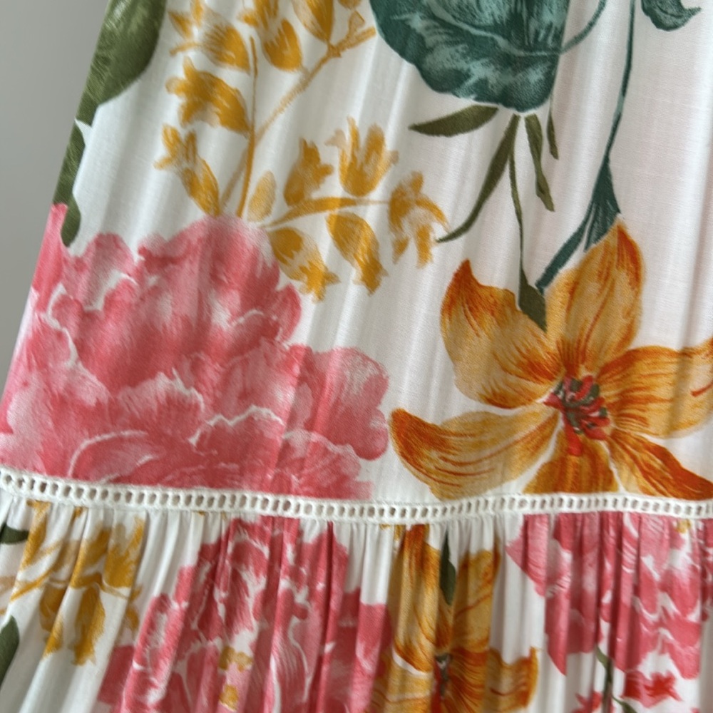 Anthro's Abel the Label Off the Shoulder Garden Party Maxi Dress w Smocked Waist - Picture 7 of 13